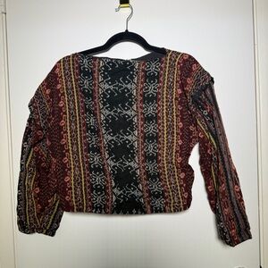 Synergy Art Threads Bohemian Patterned Long Sleeve Top Cropped Medium